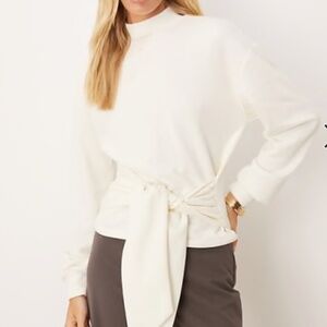 ASOS DESIGN cinched tie detail sweatshirt with grown on neck in cream